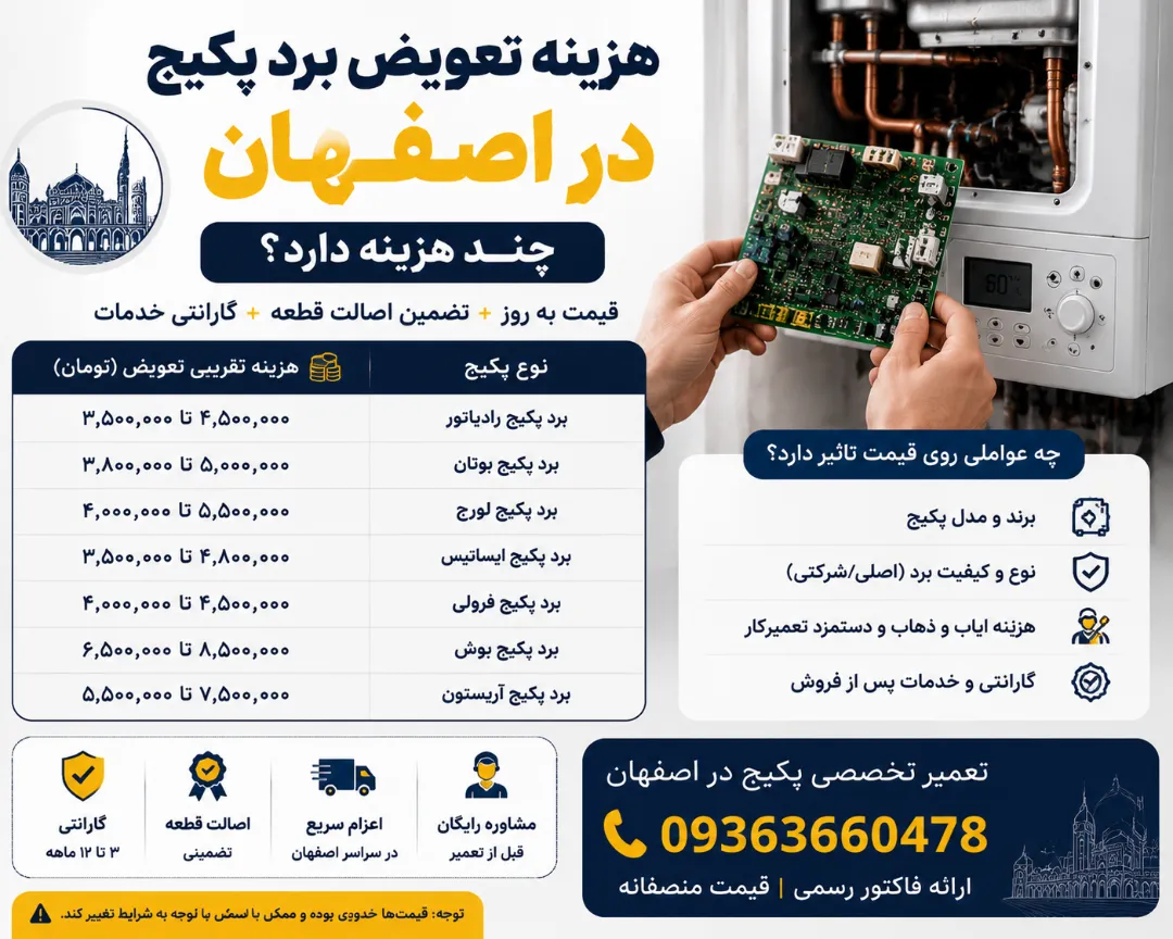 هزینه تعویض برد پکیج در اصفهان چنده دادا؟