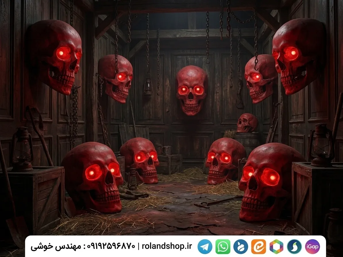 مجسمه جمجمه قرمز با جلوه‌ای رازآلود